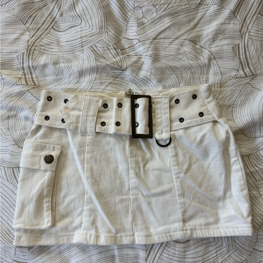 Edikted White Belted Mini Skirt
